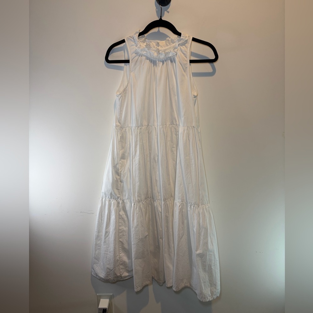 Lake Sleeveless White Tiered Maxi Dress with Ruffle Neck